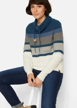 bonprix Bekleidung·Umstandsmode|Bekleidung·Jeans^Pullover mit Schlauchkragen dunkelblau quer gestreift