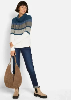 bonprix Bekleidung·Umstandsmode|Bekleidung·Jeans^Pullover mit Schlauchkragen dunkelblau quer gestreift