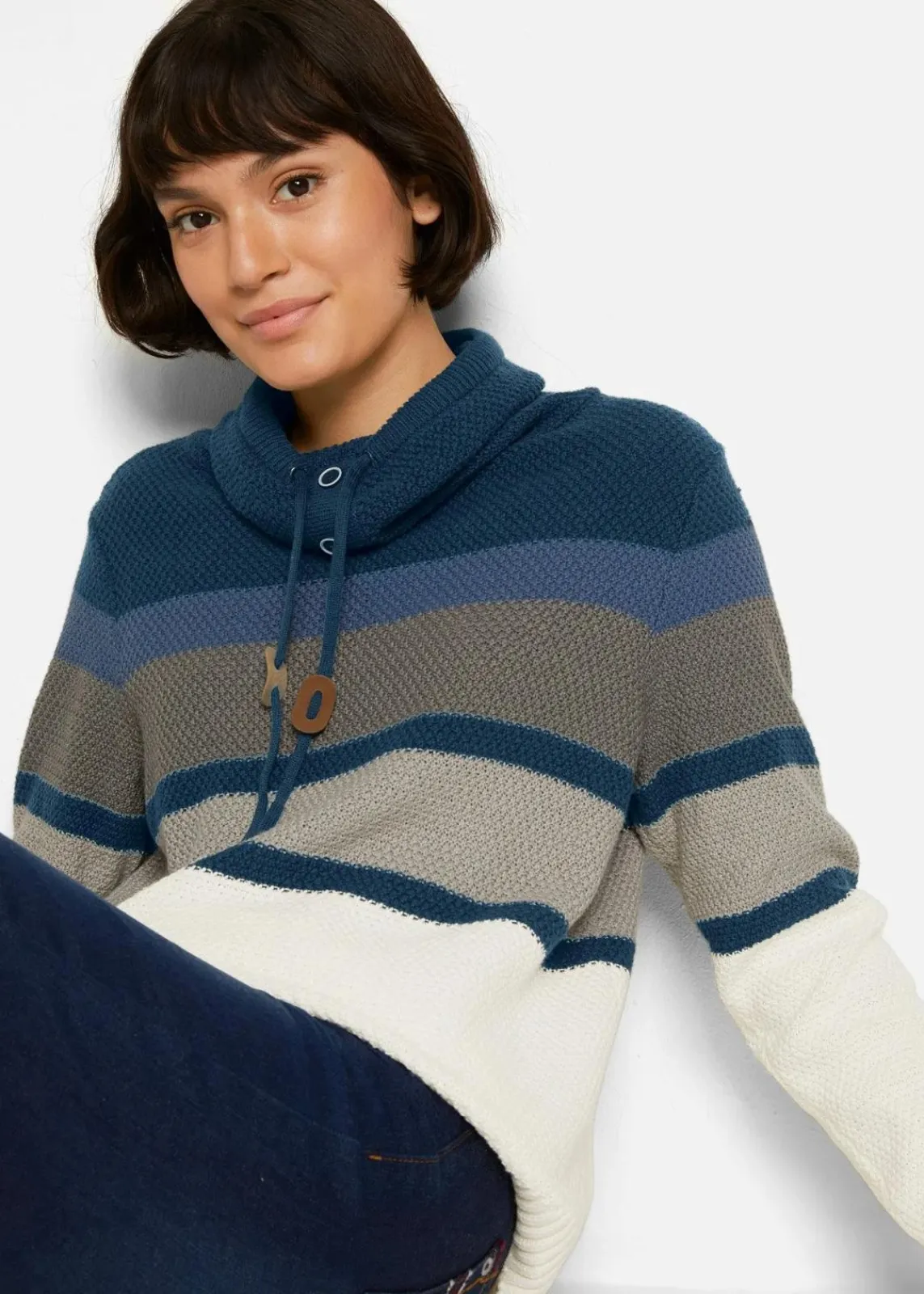 bonprix Bekleidung·Umstandsmode|Bekleidung·Jeans^Pullover mit Schlauchkragen dunkelblau quer gestreift