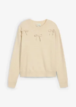 bonprix Bekleidung·Umstandsmode|Bekleidung·Jeans^Pullover mit Schleifen hellsand meliert