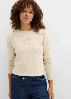 bonprix Bekleidung·Umstandsmode|Bekleidung·Jeans^Pullover mit Schleifen hellsand meliert