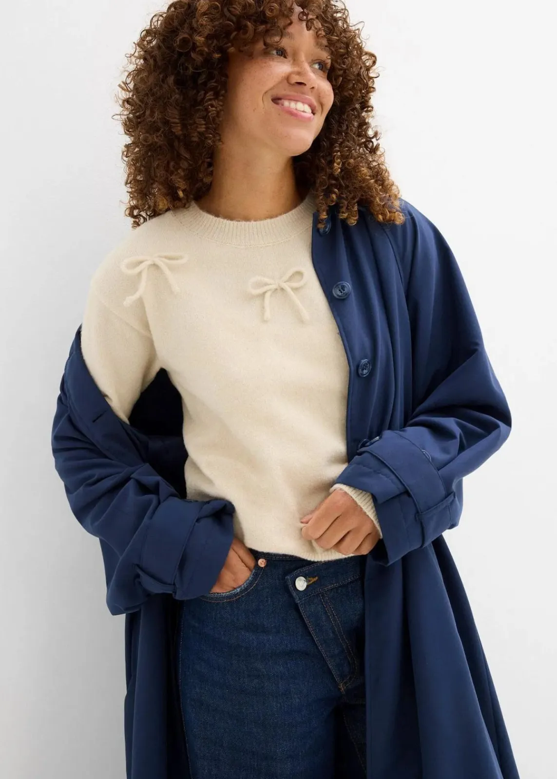 bonprix Bekleidung·Umstandsmode|Bekleidung·Jeans^Pullover mit Schleifen hellsand meliert