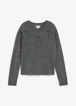 bonprix Pullover & Strickjacken|Strickmode^Pullover mit Schleifen anthrazit meliert