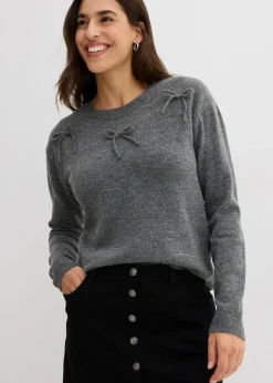 bonprix Pullover & Strickjacken|Strickmode^Pullover mit Schleifen anthrazit meliert