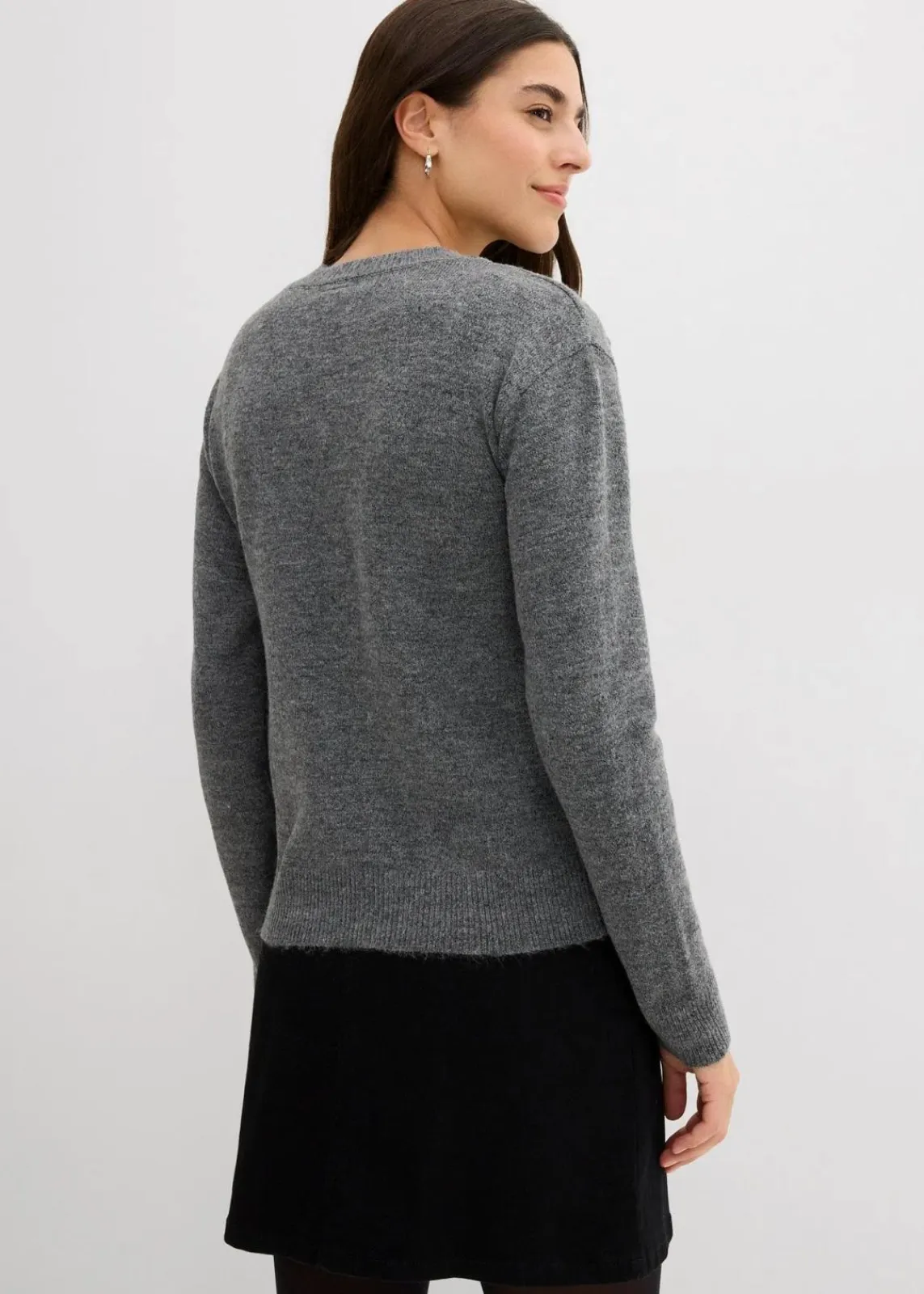 bonprix Pullover & Strickjacken|Strickmode^Pullover mit Schleifen anthrazit meliert