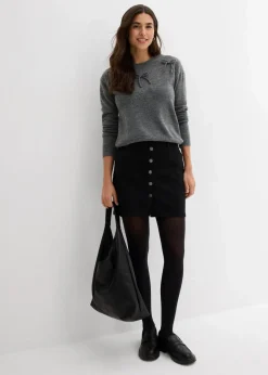 bonprix Pullover & Strickjacken|Strickmode^Pullover mit Schleifen anthrazit meliert
