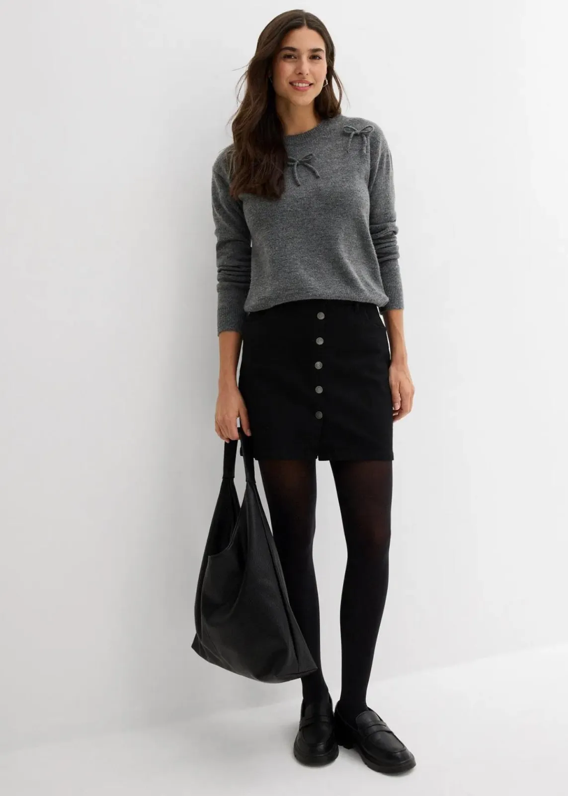 bonprix Pullover & Strickjacken|Strickmode^Pullover mit Schleifen anthrazit meliert