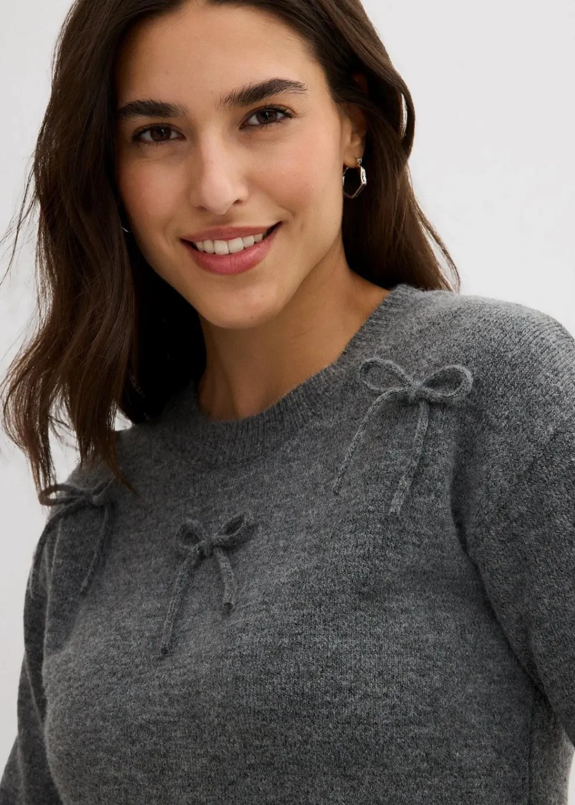 bonprix Pullover & Strickjacken|Strickmode^Pullover mit Schleifen anthrazit meliert