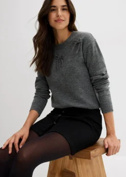 bonprix Pullover & Strickjacken|Strickmode^Pullover mit Schleifen anthrazit meliert
