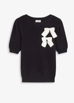 bonprix Bekleidung·Umstandsmode|Bekleidung·Jeans^Pullover mit Schleifen-Applikation schwarz