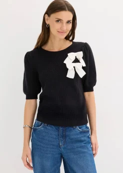 bonprix Bekleidung·Umstandsmode|Bekleidung·Jeans^Pullover mit Schleifen-Applikation schwarz