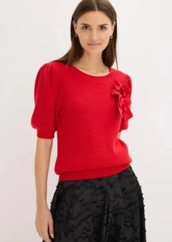 bonprix Pullover & Strickjacken|Strickmode^Pullover mit Schleifen-Applikation salsarot
