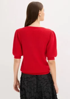 bonprix Pullover & Strickjacken|Strickmode^Pullover mit Schleifen-Applikation salsarot