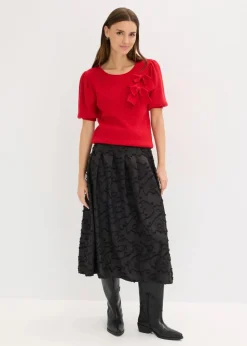 bonprix Pullover & Strickjacken|Strickmode^Pullover mit Schleifen-Applikation salsarot