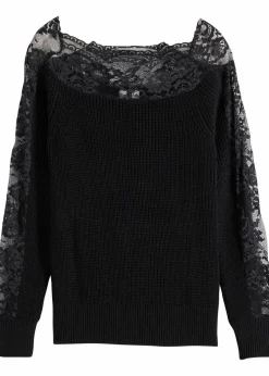 bonprix Strickmode|Pullover & Strickjacken^Pullover mit Spitze schwarz