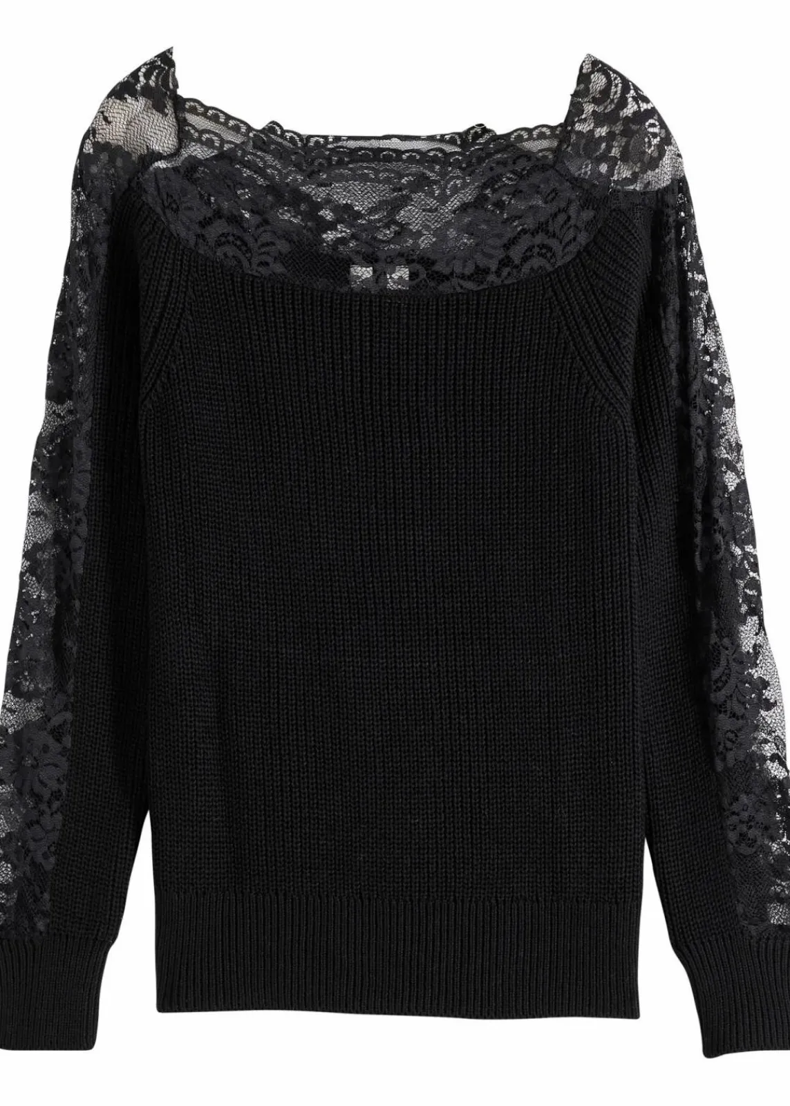 bonprix Strickmode|Pullover & Strickjacken^Pullover mit Spitze schwarz