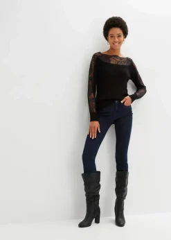 bonprix Strickmode|Pullover & Strickjacken^Pullover mit Spitze schwarz