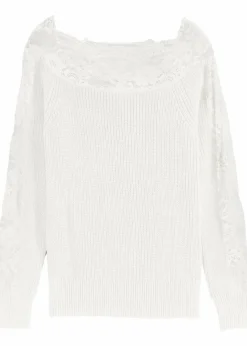 bonprix Strickmode|Pullover & Strickjacken^Pullover mit Spitze wollweiß