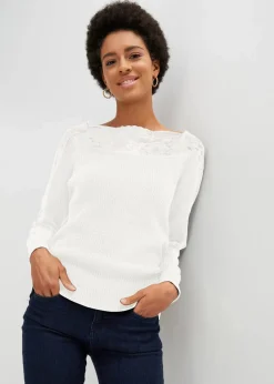 bonprix Strickmode|Pullover & Strickjacken^Pullover mit Spitze wollweiß