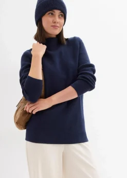 bonprix Bekleidung·Umstandsmode|Strickmode^Pullover mit Stehkragen dunkelblau