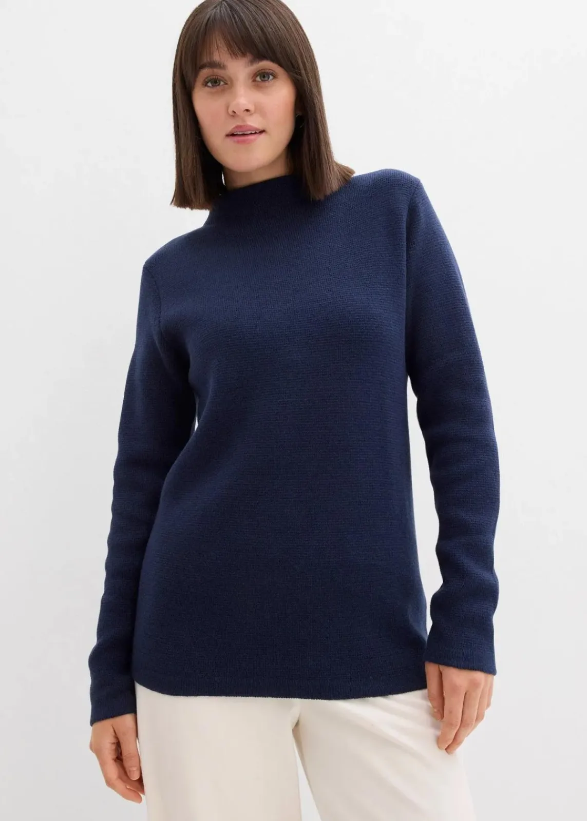 bonprix Bekleidung·Umstandsmode|Strickmode^Pullover mit Stehkragen dunkelblau