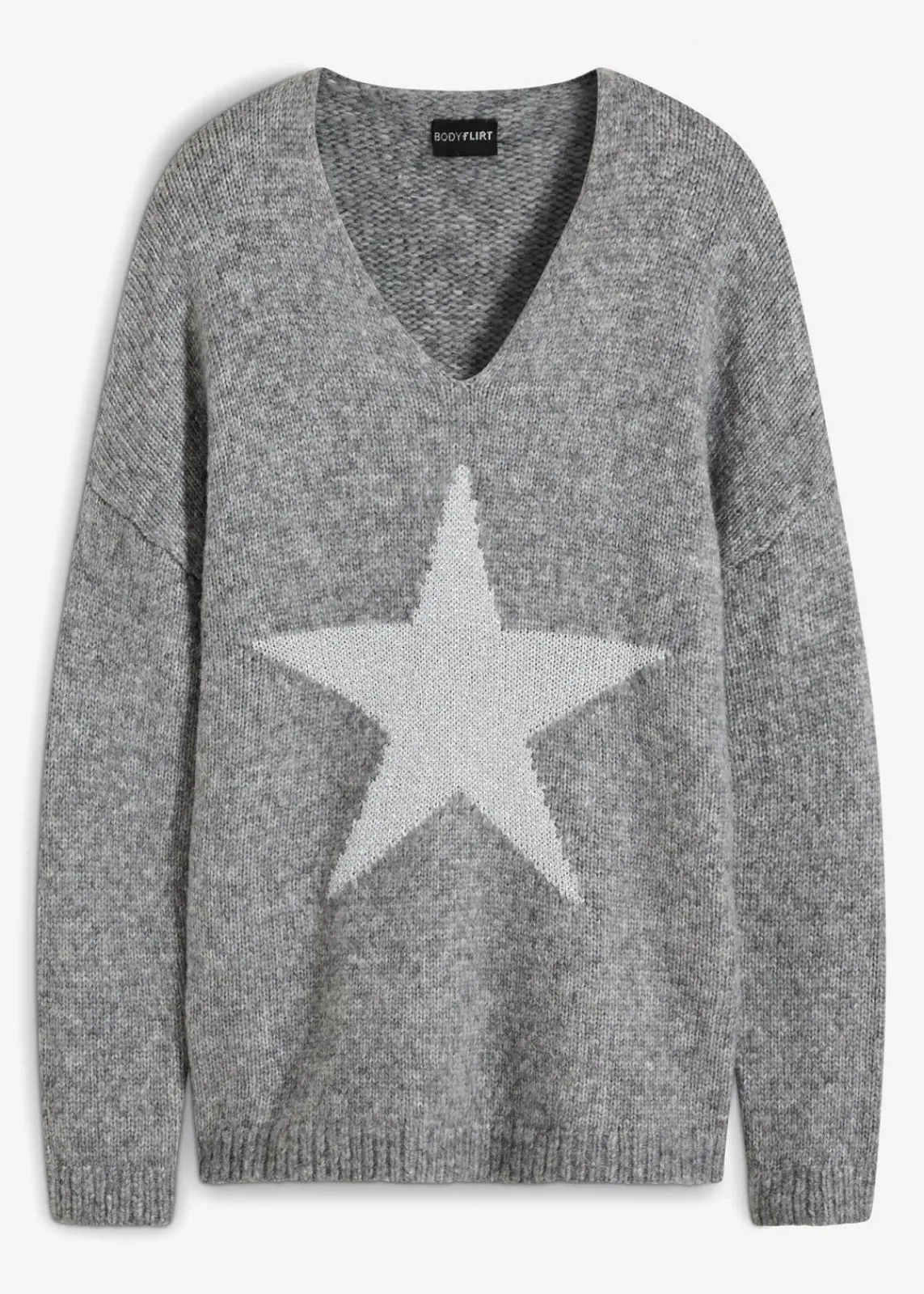 bonprix Pullover & Strickjacken|Strickmode^Pullover mit Stern grau meliert