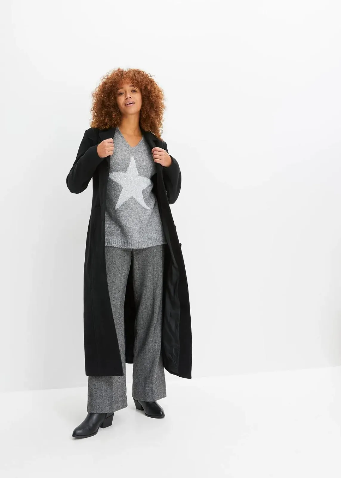bonprix Pullover & Strickjacken|Strickmode^Pullover mit Stern grau meliert