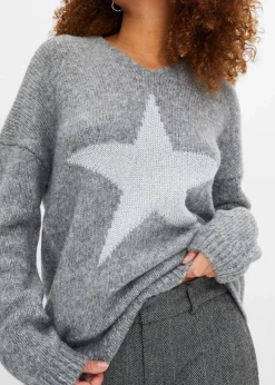 bonprix Pullover & Strickjacken|Strickmode^Pullover mit Stern grau meliert