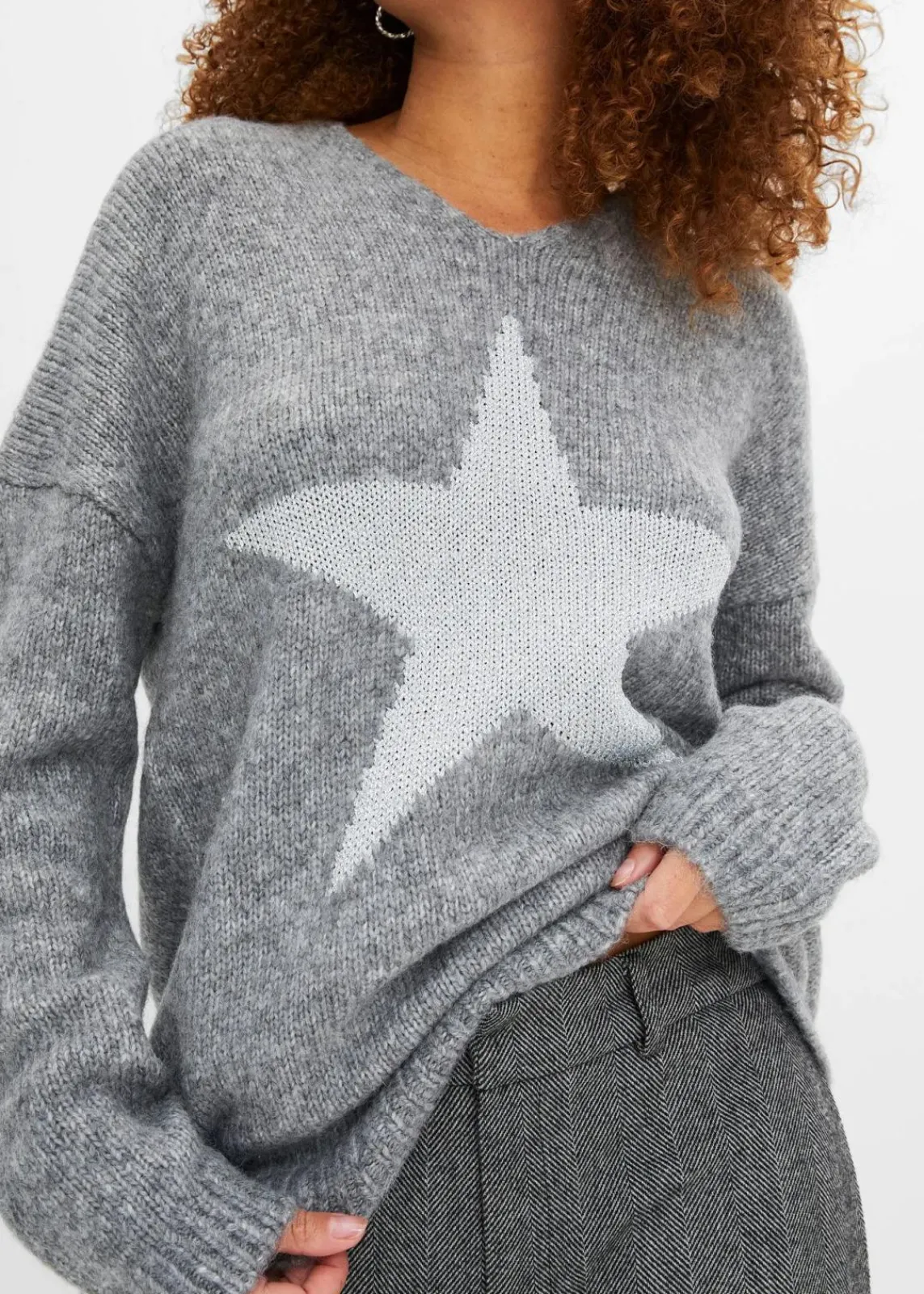 bonprix Pullover & Strickjacken|Strickmode^Pullover mit Stern grau meliert