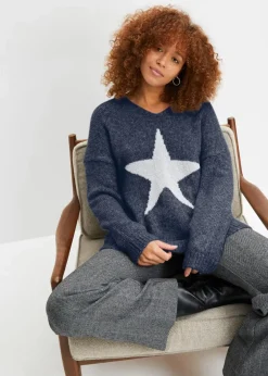 bonprix Bekleidung·Umstandsmode|Bekleidung·Jeans^Pullover mit Stern dunkelblau