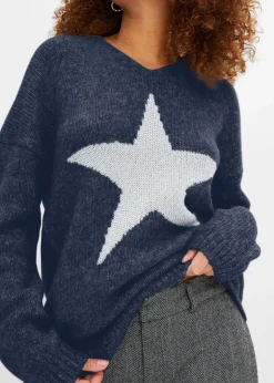 bonprix Bekleidung·Umstandsmode|Bekleidung·Jeans^Pullover mit Stern dunkelblau