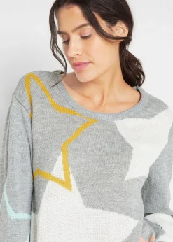 bonprix Bekleidung·Umstandsmode|Bekleidung·Jeans^Pullover mit Sternendruck hellgrau meliert bedruckt