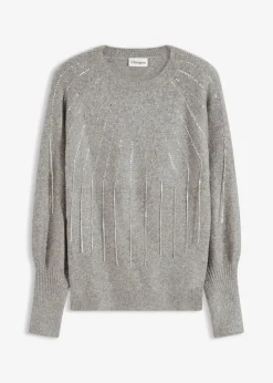 bonprix Strickmode|Pullover & Strickjacken^Pullover mit Strass-Applikation grau meliert