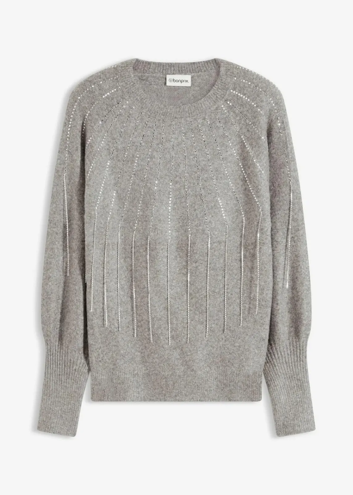 bonprix Strickmode|Pullover & Strickjacken^Pullover mit Strass-Applikation grau meliert