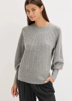 bonprix Strickmode|Pullover & Strickjacken^Pullover mit Strass-Applikation grau meliert