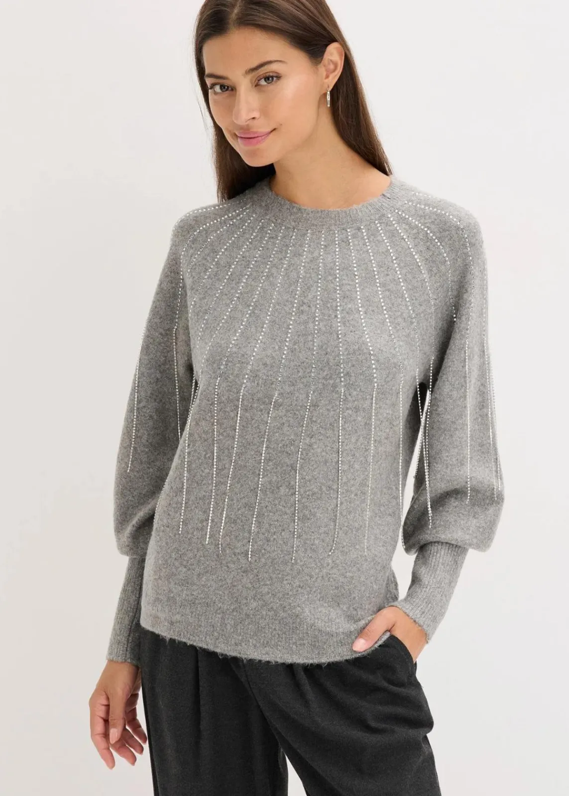 bonprix Strickmode|Pullover & Strickjacken^Pullover mit Strass-Applikation grau meliert