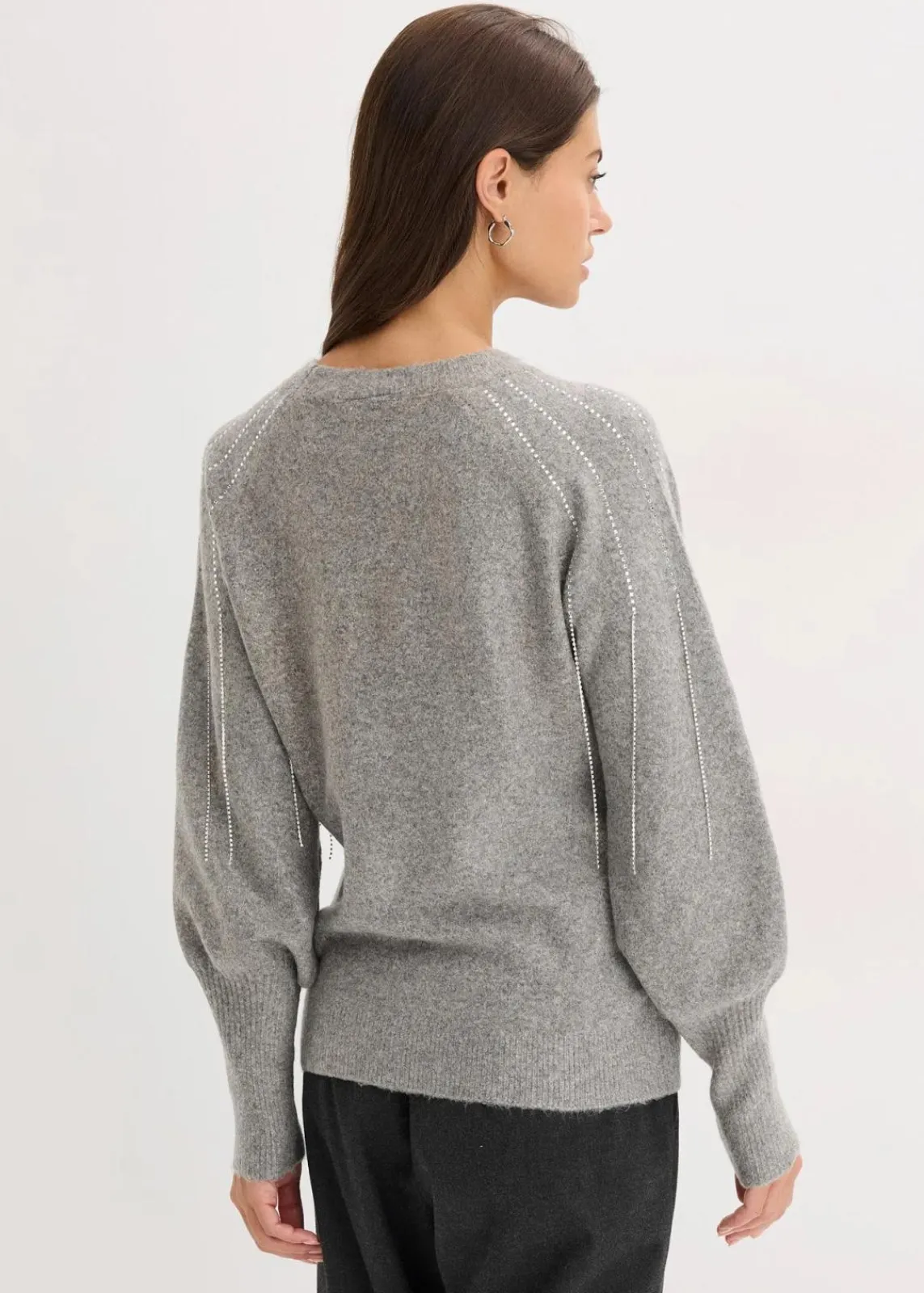 bonprix Strickmode|Pullover & Strickjacken^Pullover mit Strass-Applikation grau meliert