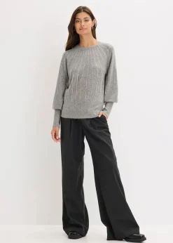 bonprix Strickmode|Pullover & Strickjacken^Pullover mit Strass-Applikation grau meliert