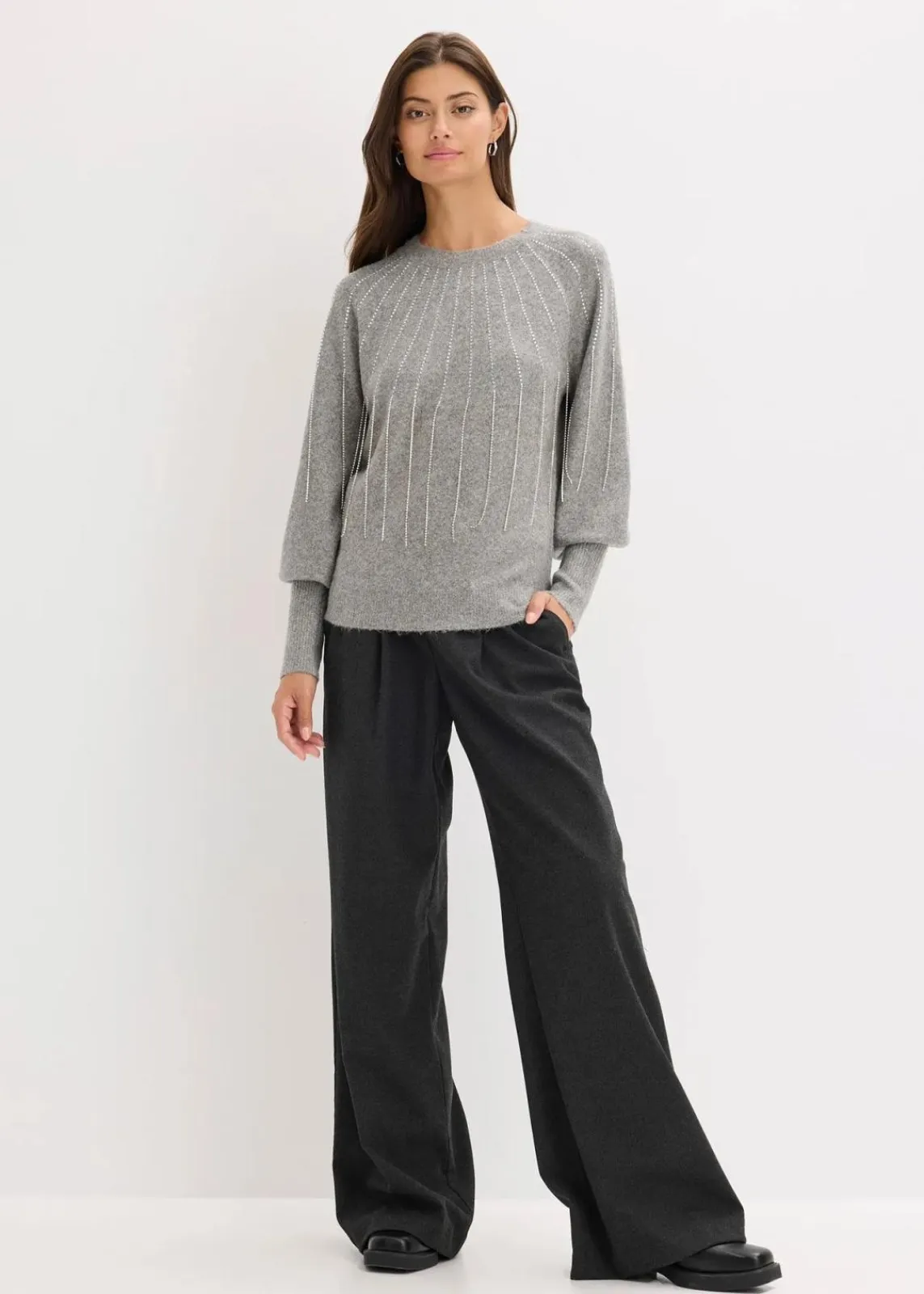 bonprix Strickmode|Pullover & Strickjacken^Pullover mit Strass-Applikation grau meliert