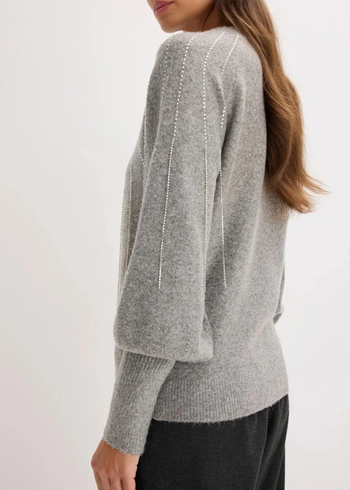 bonprix Strickmode|Pullover & Strickjacken^Pullover mit Strass-Applikation grau meliert