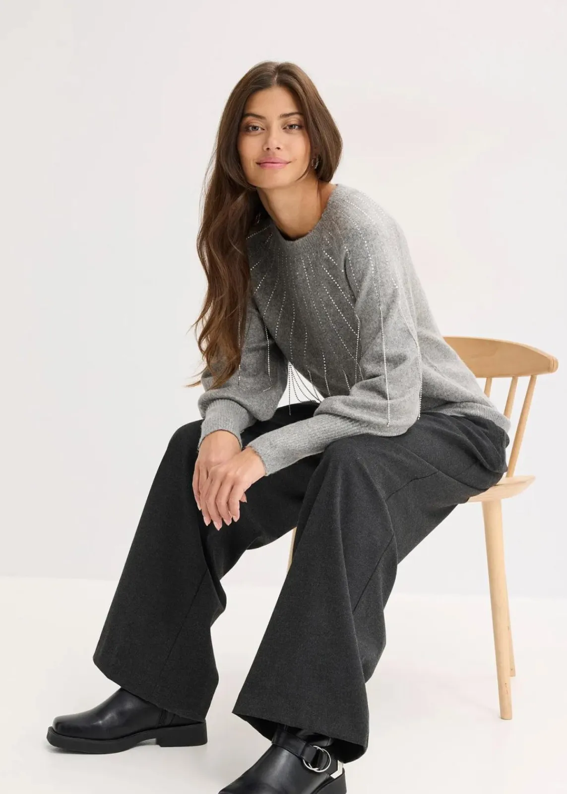 bonprix Strickmode|Pullover & Strickjacken^Pullover mit Strass-Applikation grau meliert