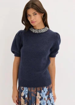 bonprix Strickmode|Pullover & Strickjacken^Pullover mit Strass-Applikation dunkelblau/nachtblau meliert