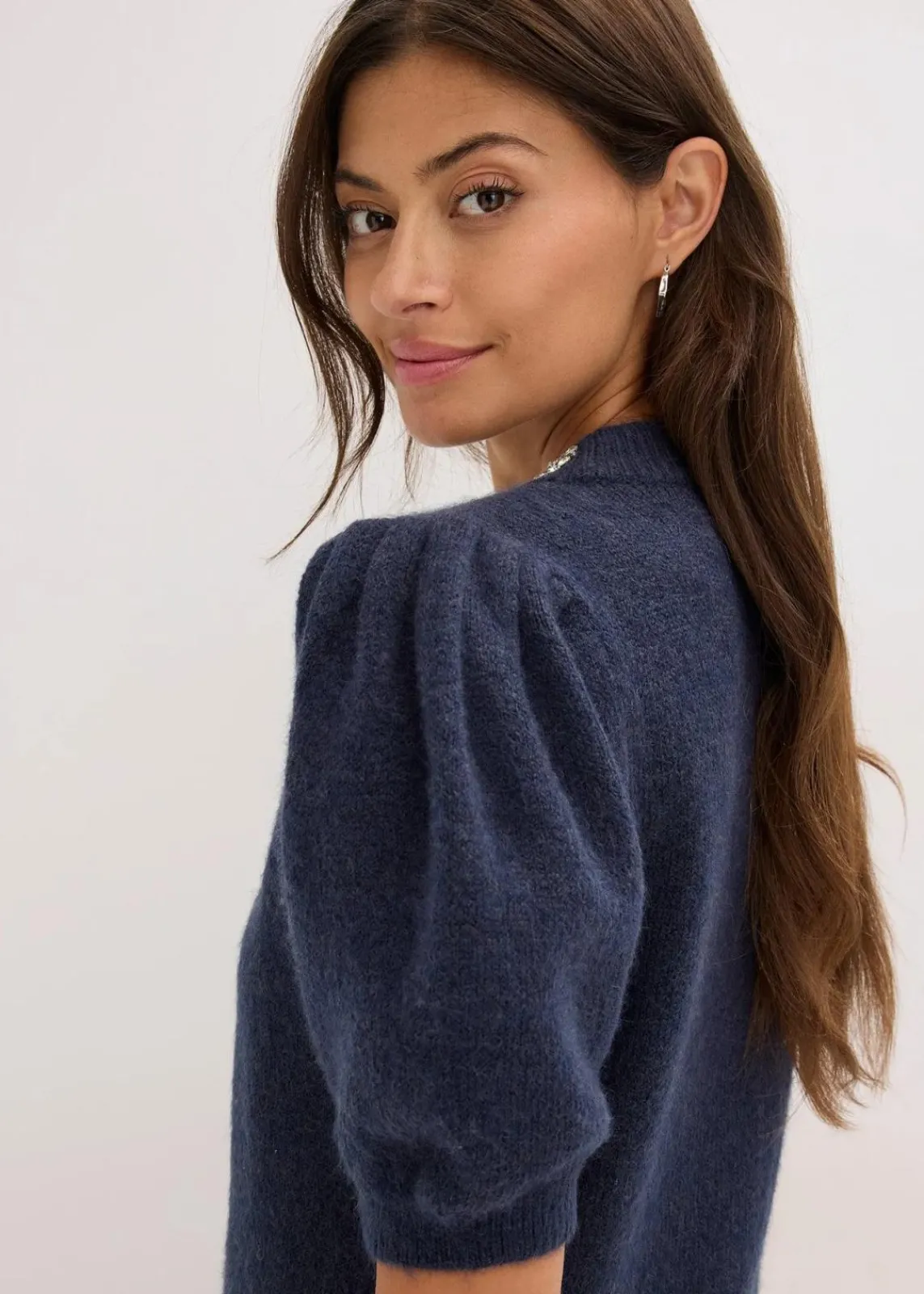 bonprix Strickmode|Pullover & Strickjacken^Pullover mit Strass-Applikation dunkelblau/nachtblau meliert