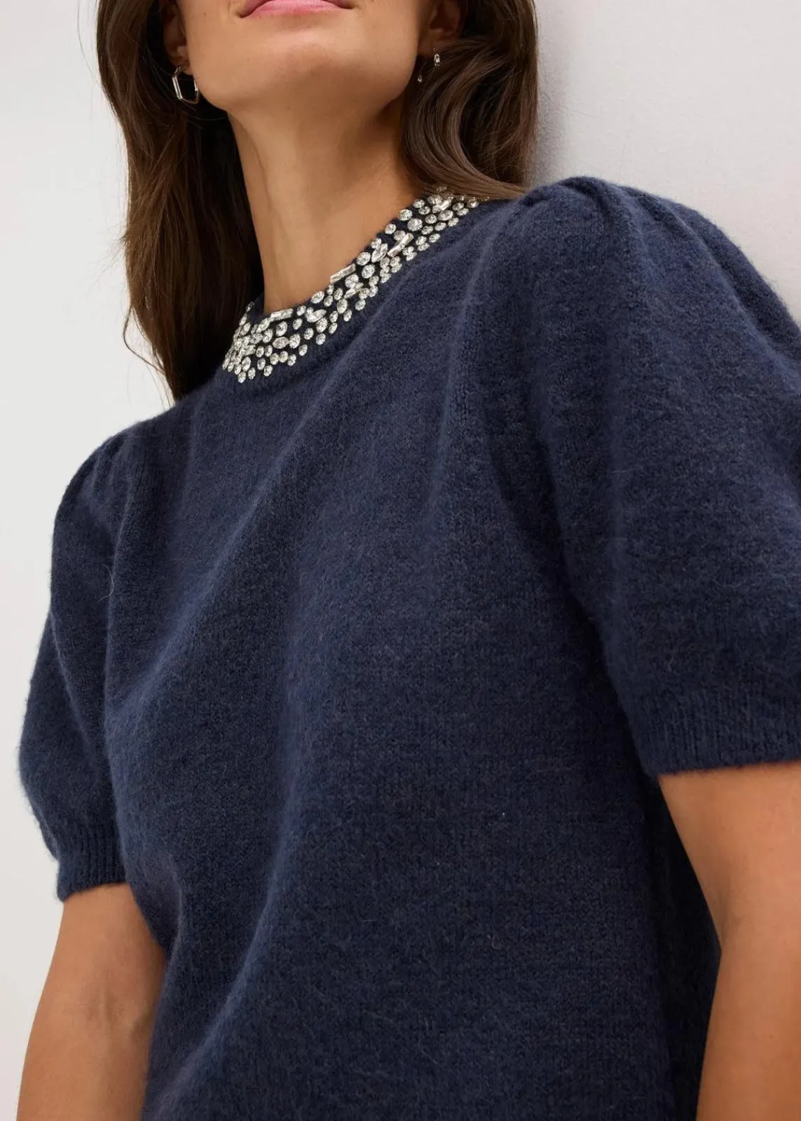 bonprix Strickmode|Pullover & Strickjacken^Pullover mit Strass-Applikation dunkelblau/nachtblau meliert