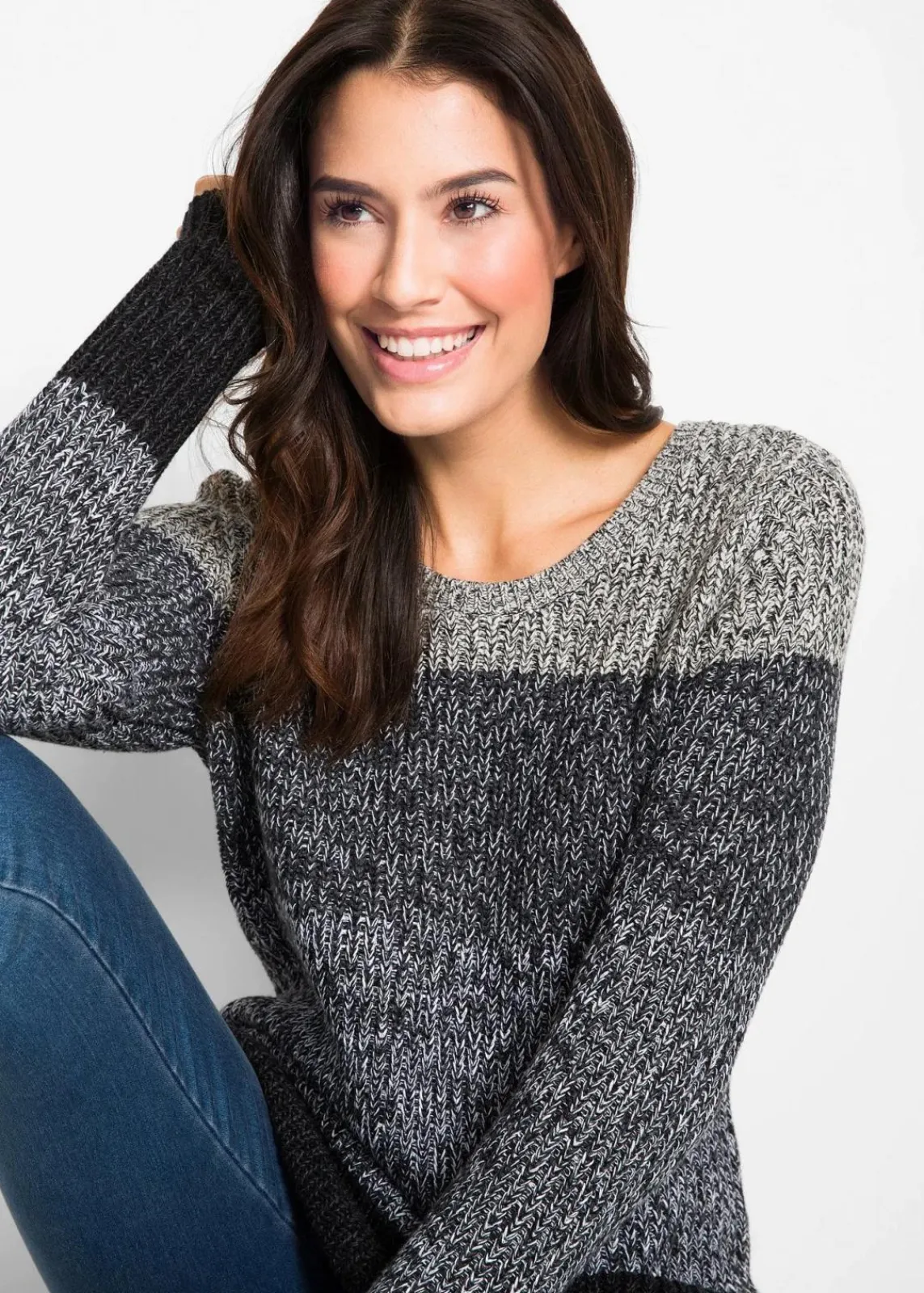 bonprix Bekleidung·Umstandsmode|Bekleidung·Jeans^Pullover mit Streifenmuster anthrazit meliert gestreift
