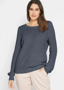 bonprix Pullover & Strickjacken|Strickmode^Pullover mit Strukturstrick aus Baumwollmix nachtblau