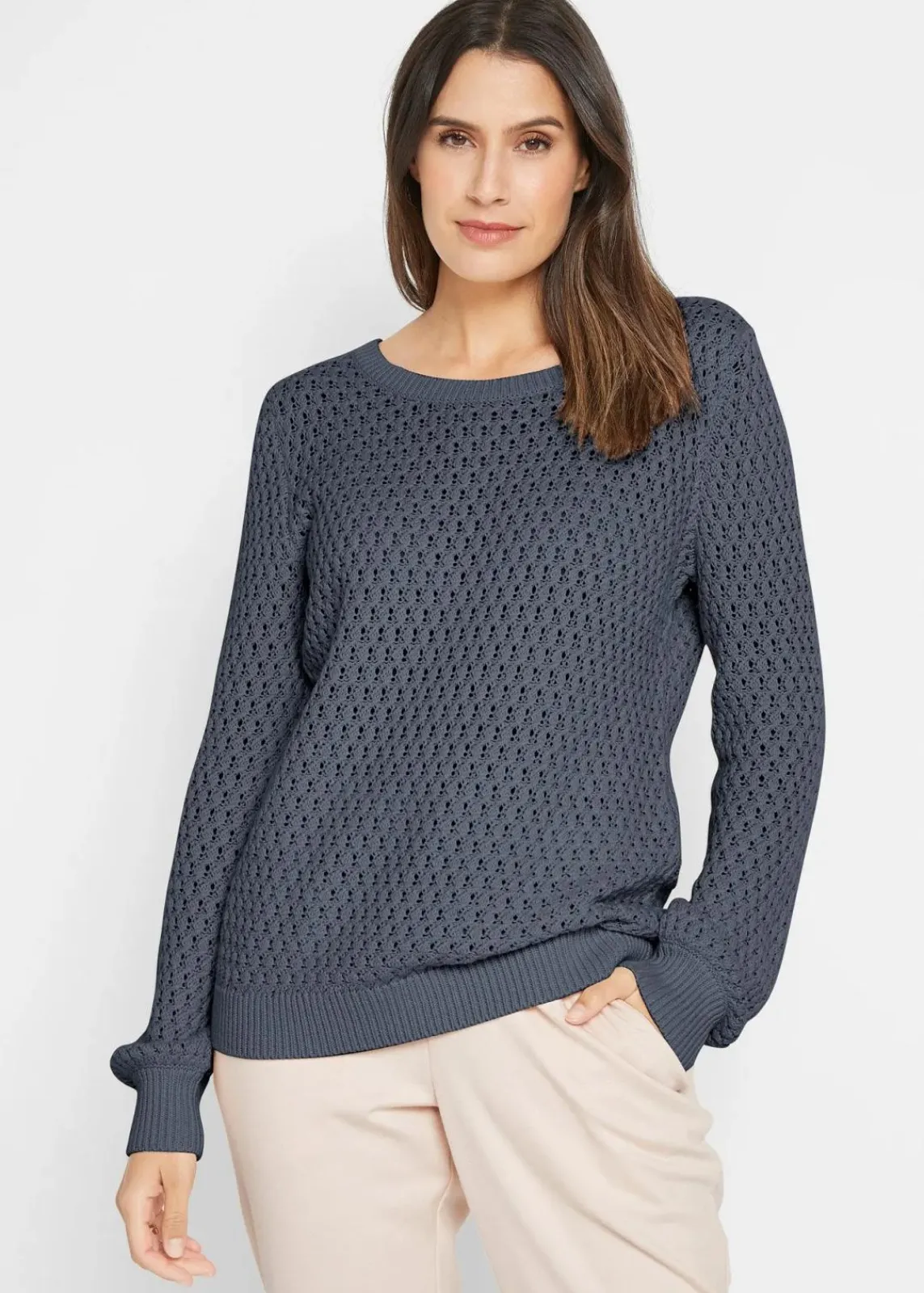 bonprix Pullover & Strickjacken|Strickmode^Pullover mit Strukturstrick aus Baumwollmix nachtblau