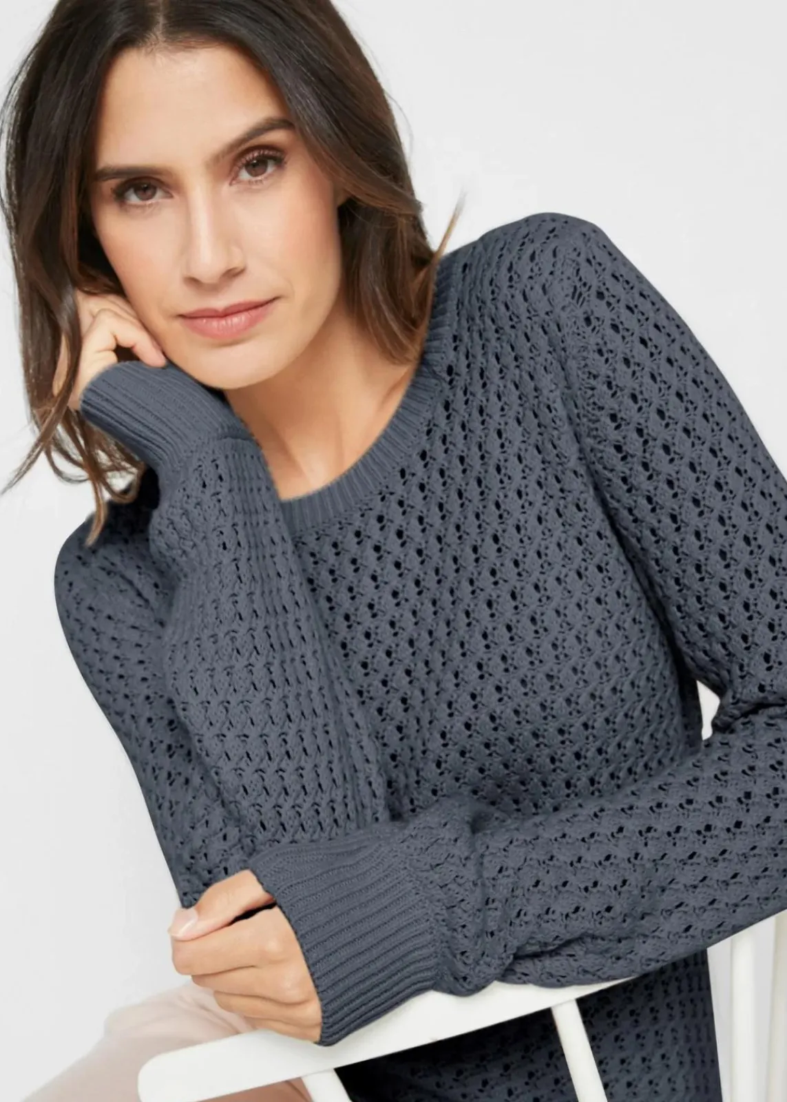 bonprix Pullover & Strickjacken|Strickmode^Pullover mit Strukturstrick aus Baumwollmix nachtblau