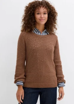 bonprix Bekleidung·Umstandsmode|Bekleidung·Jeans^Pullover mit Strukturstrick aus Baumwollmix maronenbraun