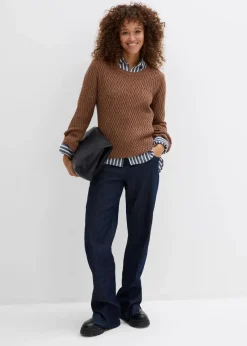 bonprix Bekleidung·Umstandsmode|Bekleidung·Jeans^Pullover mit Strukturstrick aus Baumwollmix maronenbraun
